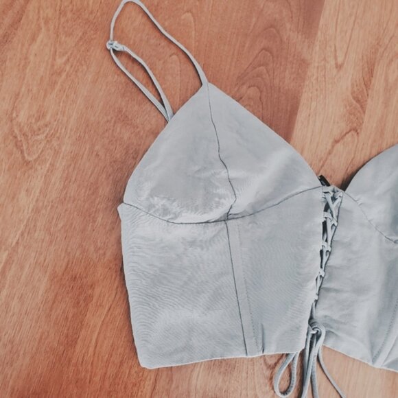 Linen Zara Cropped Wireless Corset Pleated Top- M (SMALL FIT) - Picture 11 of 15